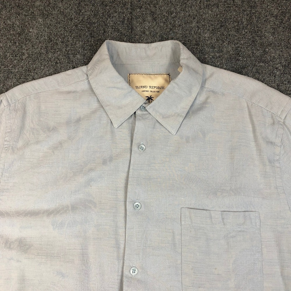 Island Republic Vintage Collection Mens XL Blue Tropical Jacquard SS Button Down